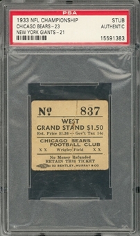 1933 Inaugural NFL Championship Game Chicago Bears vs. New York Giants Ticket Stub (PSA/DNA AUTH)